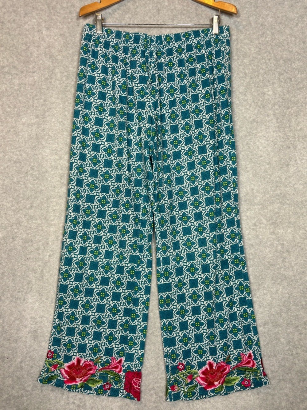 World Market Pajama Lounge Cotton Pants-Teal/Yellow/White-Women Size Large/XL